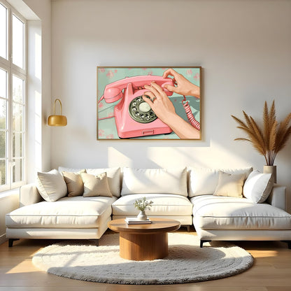 Capture the charm of a bygone era with this delightful artwork featuring a classic pink rotary for Living Room