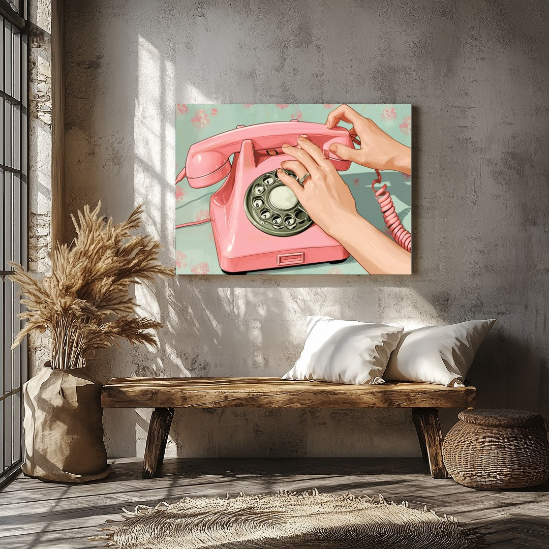 Capture the charm of a bygone era with this delightful artwork featuring a classic pink rotary for Veranda