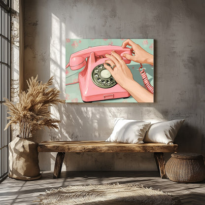Capture the charm of a bygone era with this delightful artwork featuring a classic pink rotary for Veranda