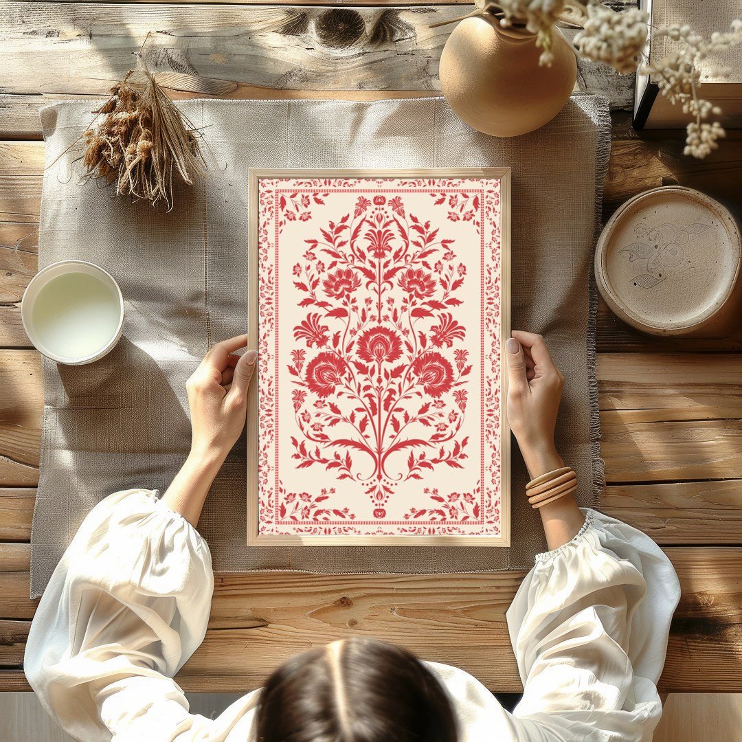 Infuse your space with timeless elegance through this vintage-inspired floral tapestry. Rich red for decor