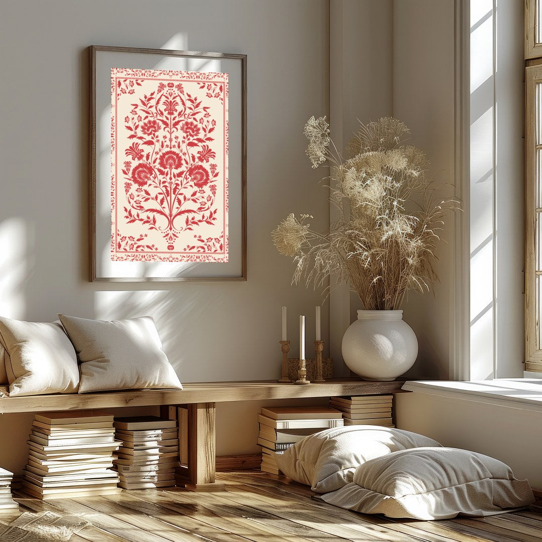 Infuse your space with timeless elegance through this vintage-inspired floral tapestry. Rich red for interior