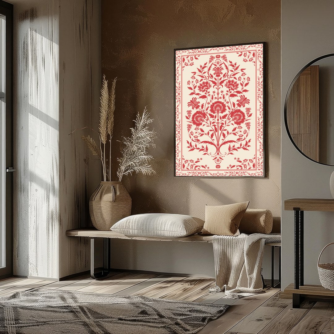 Infuse your space with timeless elegance through this vintage-inspired floral tapestry. Rich red for kitchen