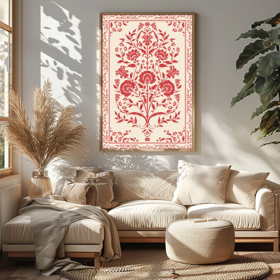 Infuse your space with timeless elegance through this vintage-inspired floral tapestry. Rich red for Sitting Area