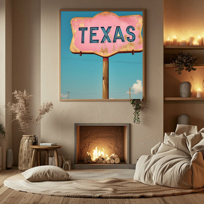 Capture the essence of Americana with this vintage Texas road sign art print. Featuring a rustic for Hall