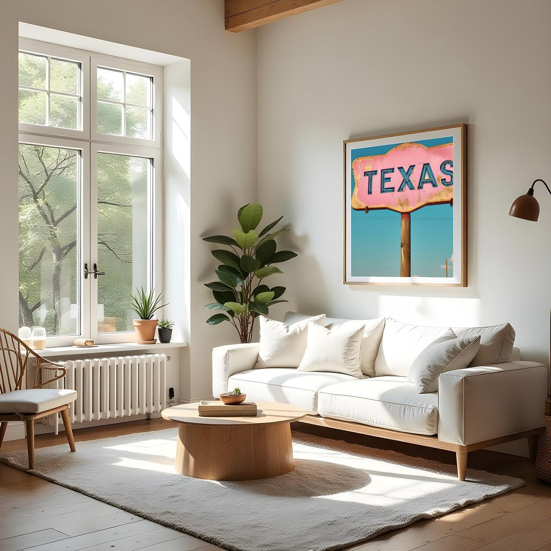 Capture the essence of Americana with this vintage Texas road sign art print. Featuring a rustic for Living Room