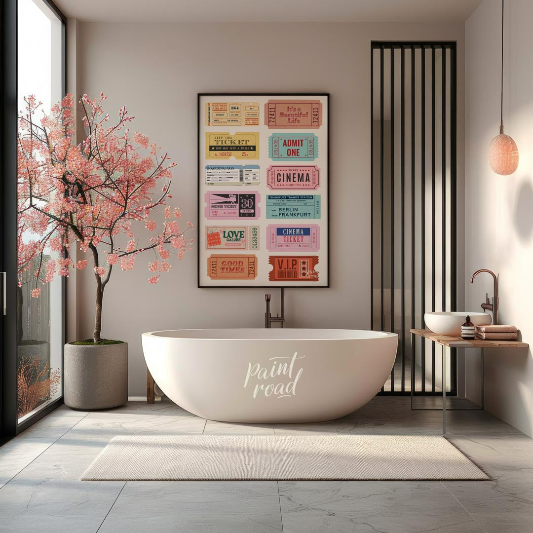 This delightful collection of vintage-inspired tickets evokes a sense of nostalgia and wanderlust. … for bathroom
