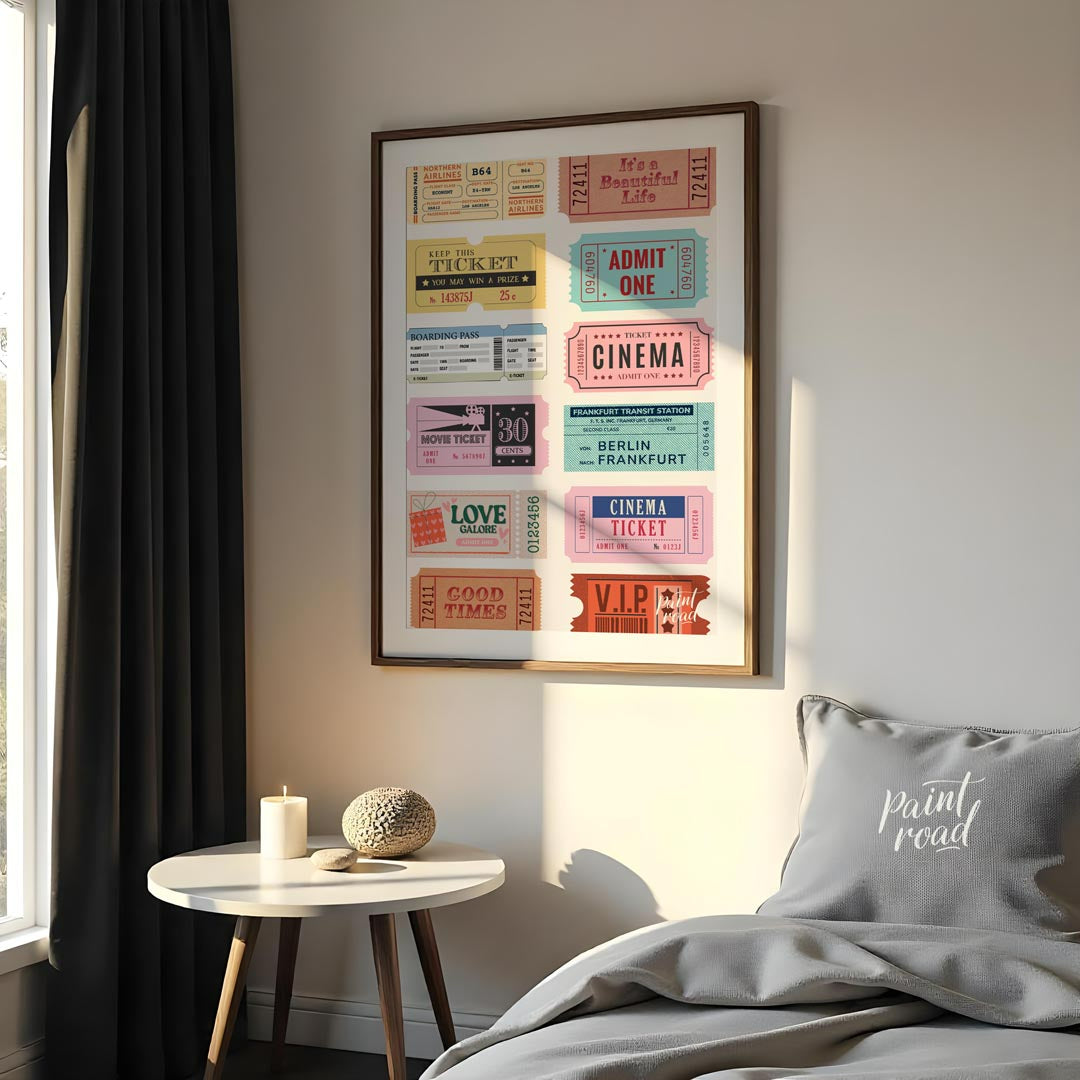 This delightful collection of vintage-inspired tickets evokes a sense of nostalgia and wanderlust. … for bedroom