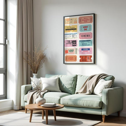 This delightful collection of vintage-inspired tickets evokes a sense of nostalgia and wanderlust. … for living room