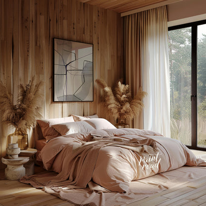 """Violet Nexus"" presents a minimalist abstract composition with a delicate interplay of soft gray… for bedroom
