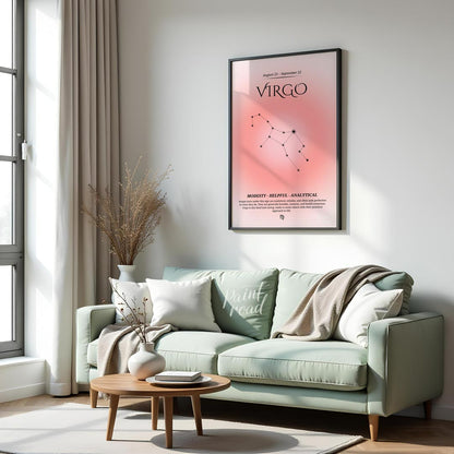 This Virgo zodiac sign poster highlights the characteristics of individuals born between August 23 … for living room
