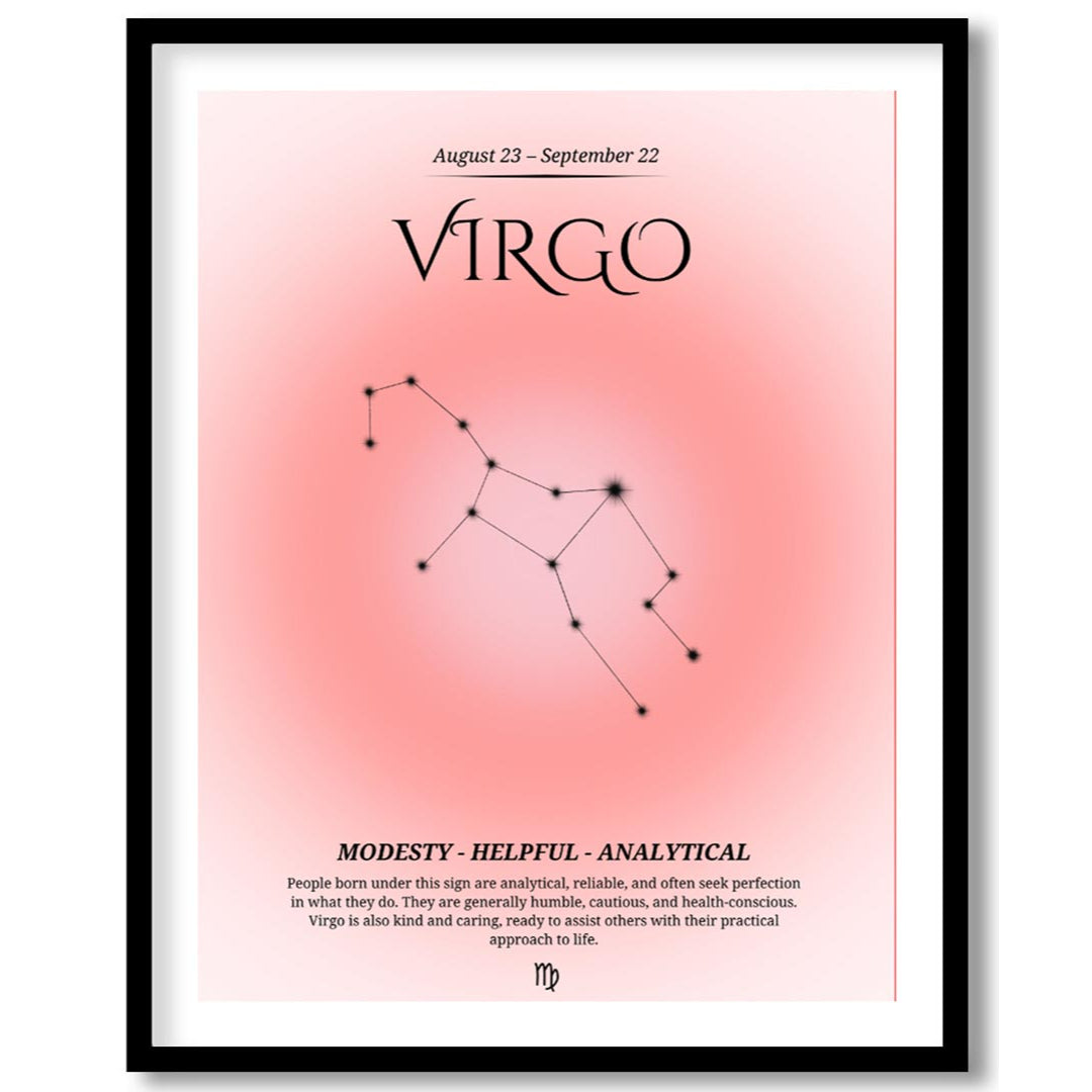 This Virgo zodiac sign poster highlights the characteristics of individuals born between August 23 … for place