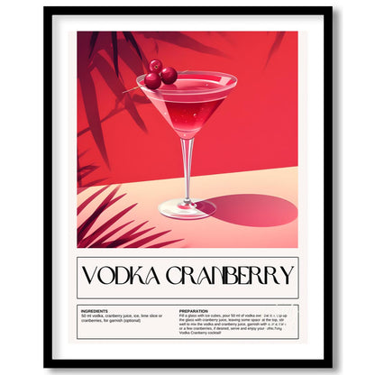This striking poster features a classic Vodka Cranberry cocktail, beautifully rendered with a vibra… for room