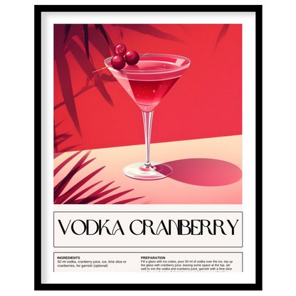 This striking poster features a classic Vodka Cranberry cocktail, beautifully rendered with a vibra… for room