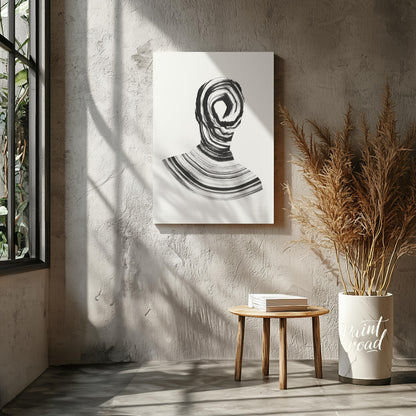 """Vortex Portrait"" presents a striking abstract depiction of a human figure rendered in bold blac… for living room