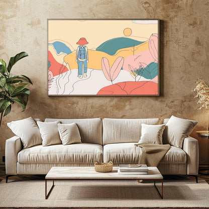 Explore the serene paths of an abstract landscape with 'Wanderer's Dreamscape.' This piece captures for Family Room