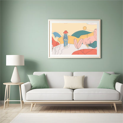 Explore the serene paths of an abstract landscape with 'Wanderer's Dreamscape.' This piece captures for Hall