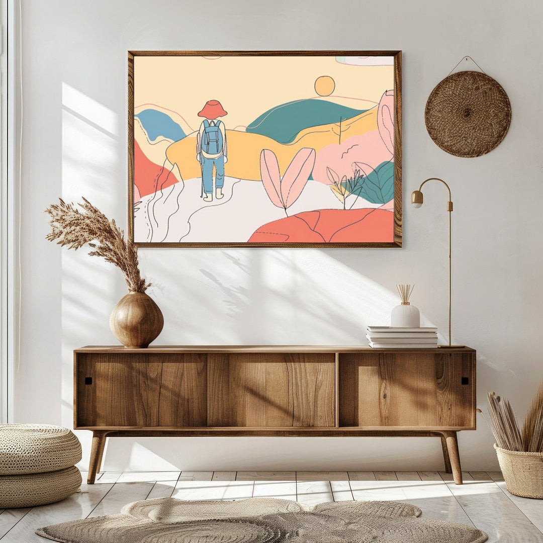 Explore the serene paths of an abstract landscape with 'Wanderer's Dreamscape.' This piece captures for Sitting Area