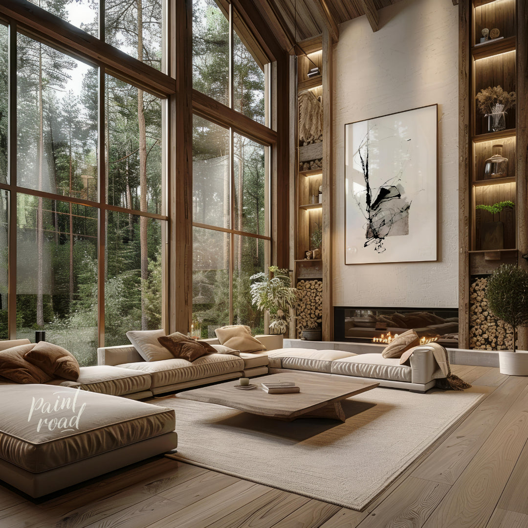 This presents a dynamic interplay of abstract forms and expressive ink strokes against a clean, whi… for living room