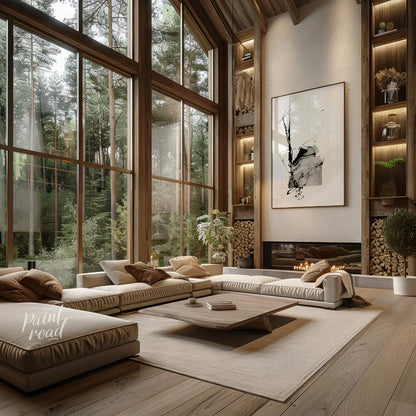 This presents a dynamic interplay of abstract forms and expressive ink strokes against a clean, whi… for living room