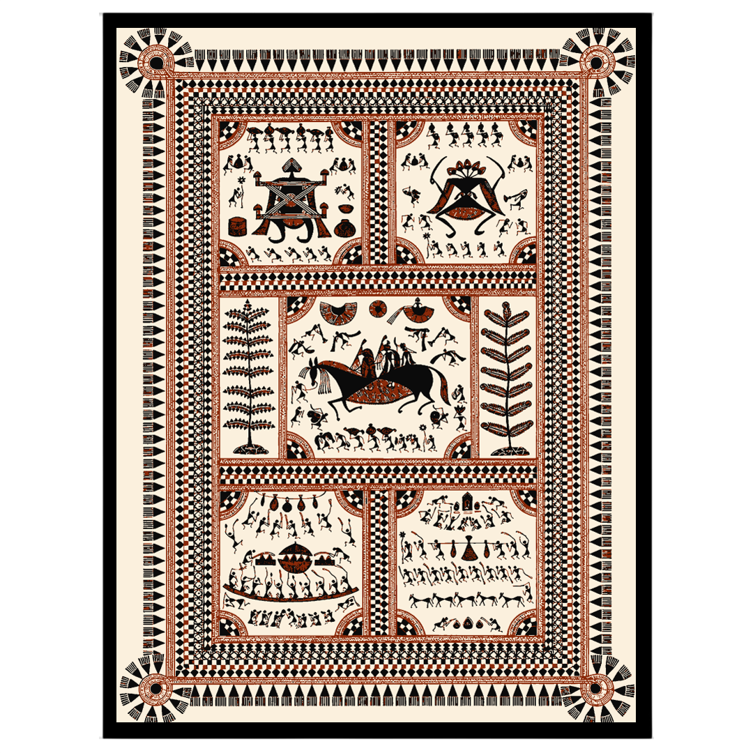 Immerse yourself in the vibrant celebration of village life with this intricate Warli art print. for abode