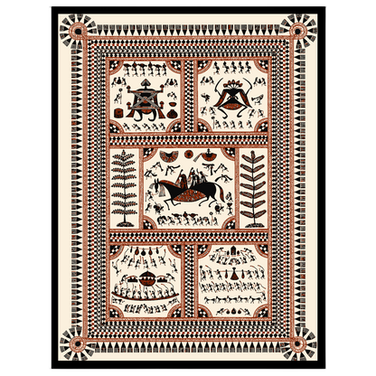 Immerse yourself in the vibrant celebration of village life with this intricate Warli art print. for abode