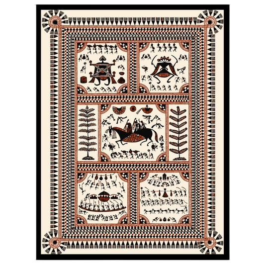 Immerse yourself in the vibrant celebration of village life with this intricate Warli art print. for abode