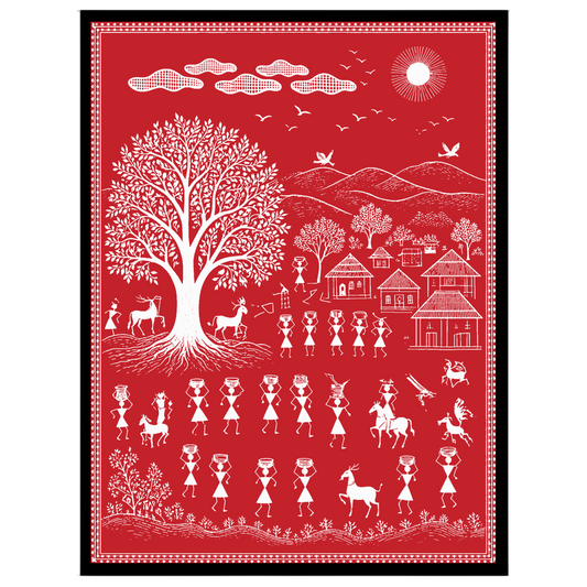Celebrate the essence of community and nature with this captivating Warli art print. Featuring for house