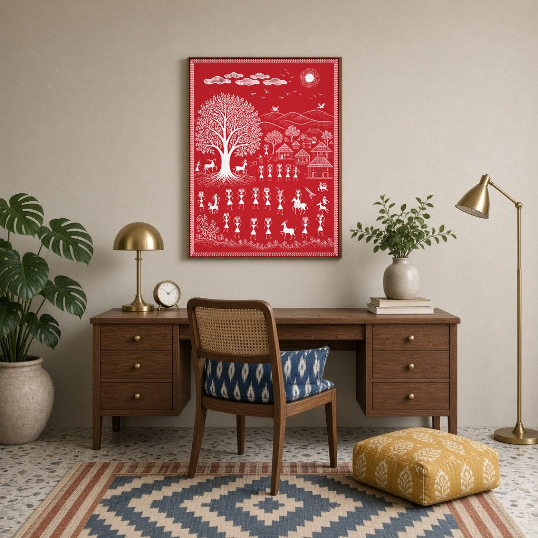 Celebrate the essence of community and nature with this captivating Warli art print. Featuring for Study