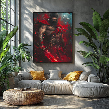Embrace the epic drama of gods and warriors with this striking artwork. A commanding figure stands for Balcony