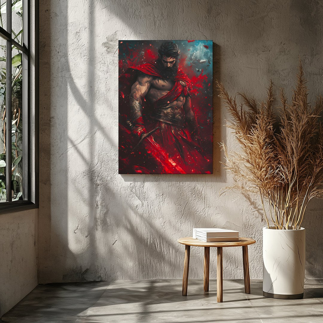 Embrace the epic drama of gods and warriors with this striking artwork. A commanding figure stands for Entrance