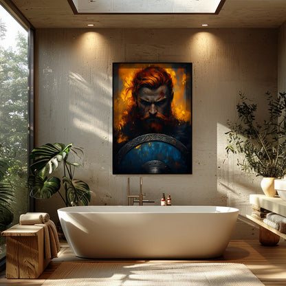 Immerse yourself in the intensity of 'Warrior's Resolve,' a captivating piece that captures the for Bathroom