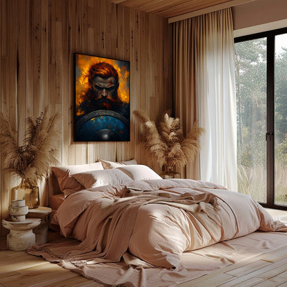 Immerse yourself in the intensity of 'Warrior's Resolve,' a captivating piece that captures the for Bedroom