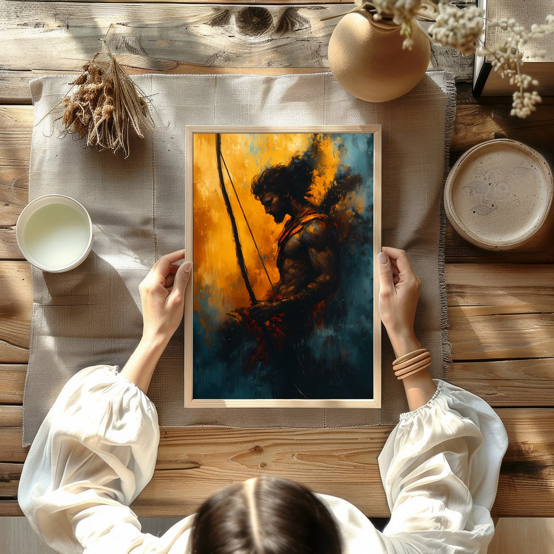 This captivating artwork features the silhouette of a warrior poised with determination, bathed in for Kitchen
