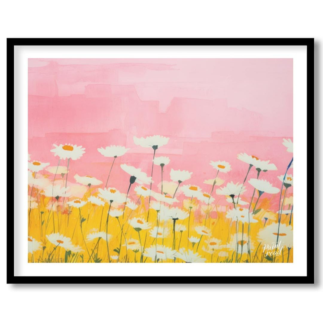 Watercolor Daisy Field Painting available online at Paintroad showing artistic bathroom and botanical