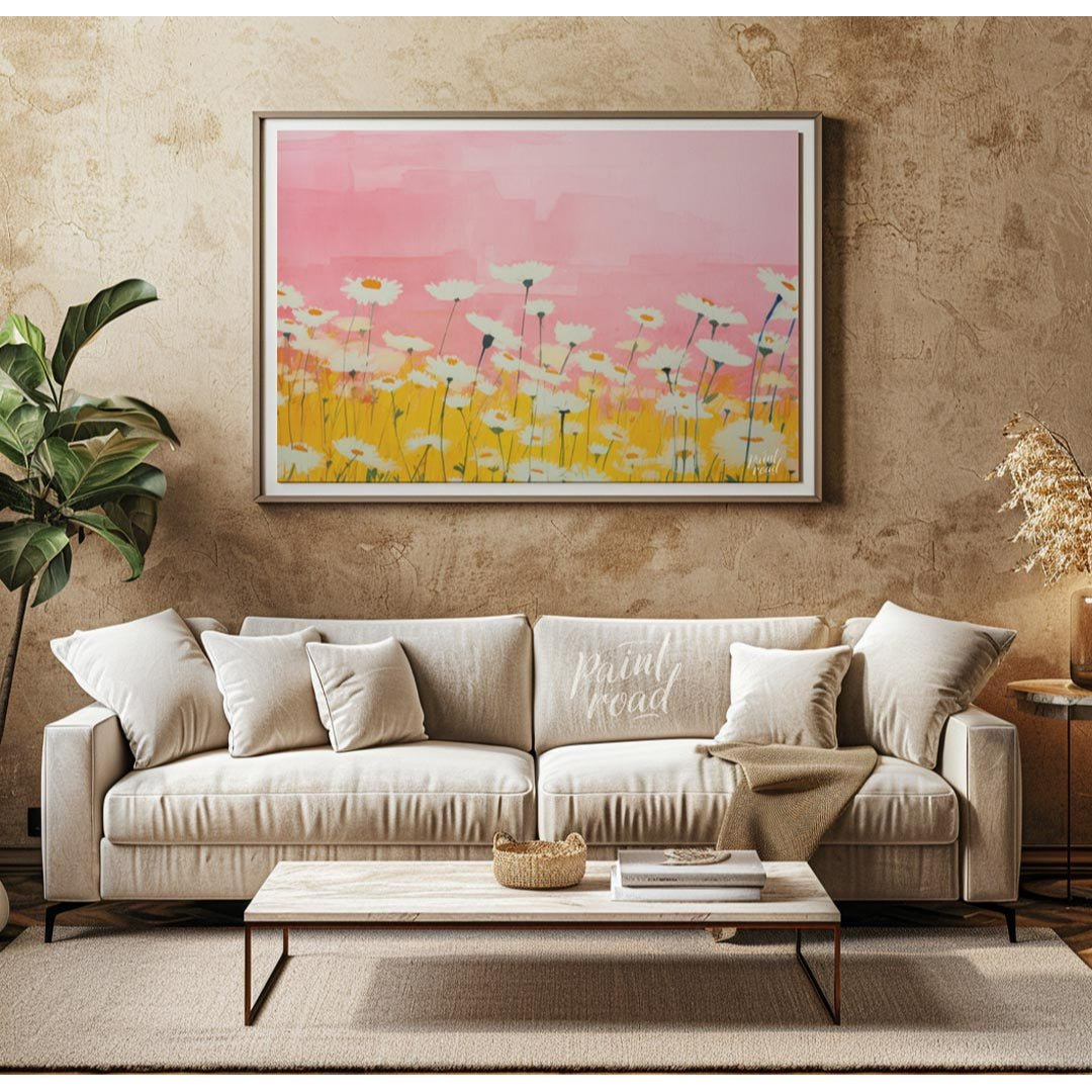 Watercolor Daisy Field Painting available online at Paintroad showing artistic bathroom and botanical