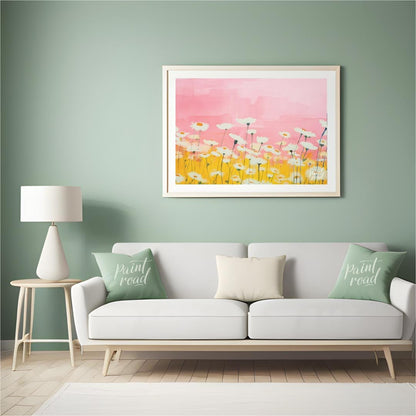 Watercolor Daisy Field Painting available online at Paintroad showing artistic bathroom and botanical