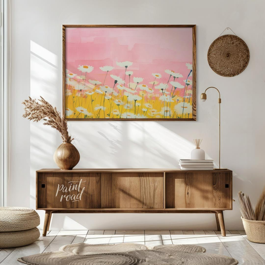 Watercolor Daisy Field Painting available online at Paintroad showing artistic bathroom and botanical