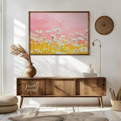 Watercolor Daisy Field Painting available online at Paintroad showing artistic bathroom and botanical