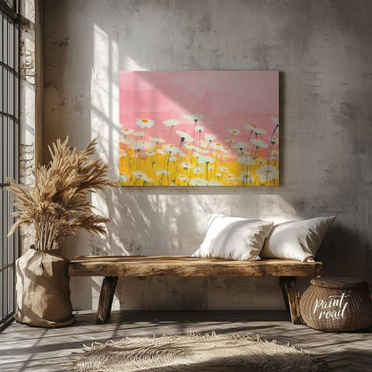 Watercolor Daisy Field Painting available online at Paintroad showing artistic bathroom and botanical