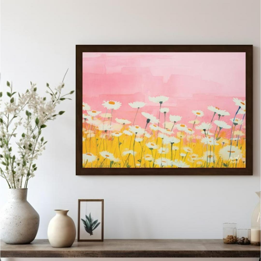 Watercolor Daisy Field Painting available online at Paintroad showing artistic bathroom and botanical