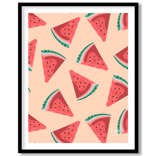 This vibrant and refreshing image showcases a playful, repeating pattern of watermelon slices again… for abode