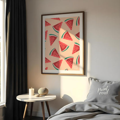 This vibrant and refreshing image showcases a playful, repeating pattern of watermelon slices again… for bedroom
