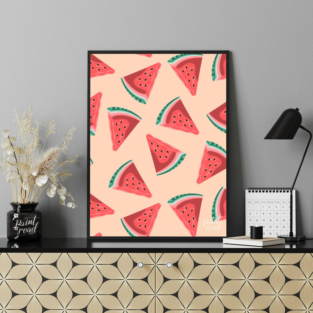This vibrant and refreshing image showcases a playful, repeating pattern of watermelon slices again… for office