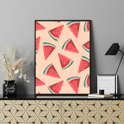 This vibrant and refreshing image showcases a playful, repeating pattern of watermelon slices again… for office