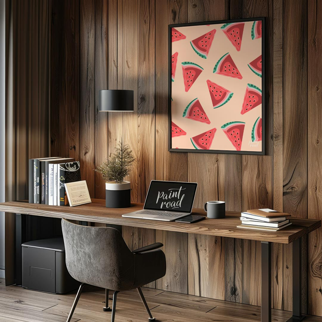 This vibrant and refreshing image showcases a playful, repeating pattern of watermelon slices again… for office
