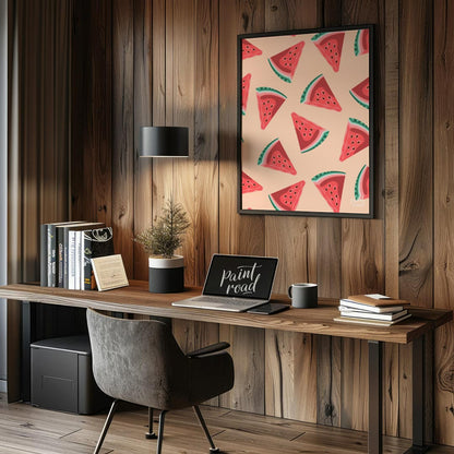 This vibrant and refreshing image showcases a playful, repeating pattern of watermelon slices again… for office