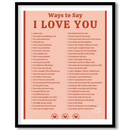 This heartwarming and comprehensive graphic presents numerous “Ways to Say I LOVE YOU”. The title i… for abode