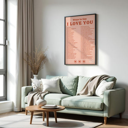 This heartwarming and comprehensive graphic presents numerous “Ways to Say I LOVE YOU”. The title i… for living room