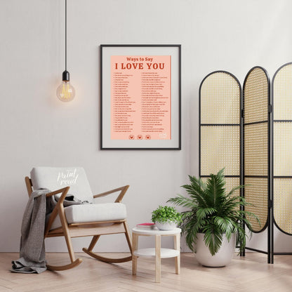 This heartwarming and comprehensive graphic presents numerous “Ways to Say I LOVE YOU”. The title i… for living room