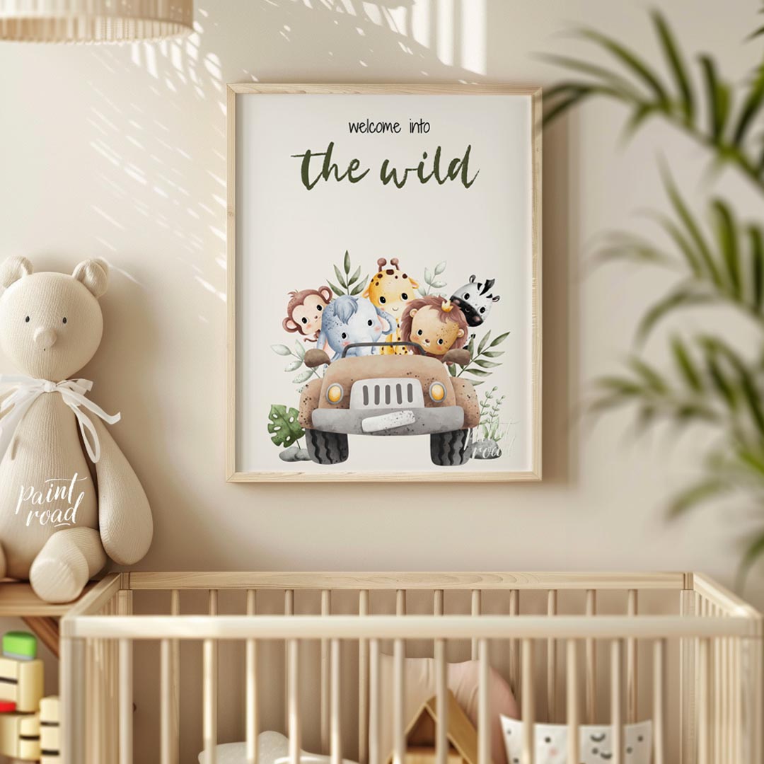 "This evocative poster declares ""Welcome into the wild"" in bold, nature-inspired typography, evok… for nursery